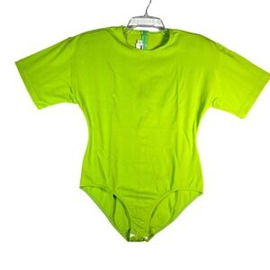 Vintage TAPEMEASURE Bodysuit Women Size M Lime Green Short Sleeve Back Zip